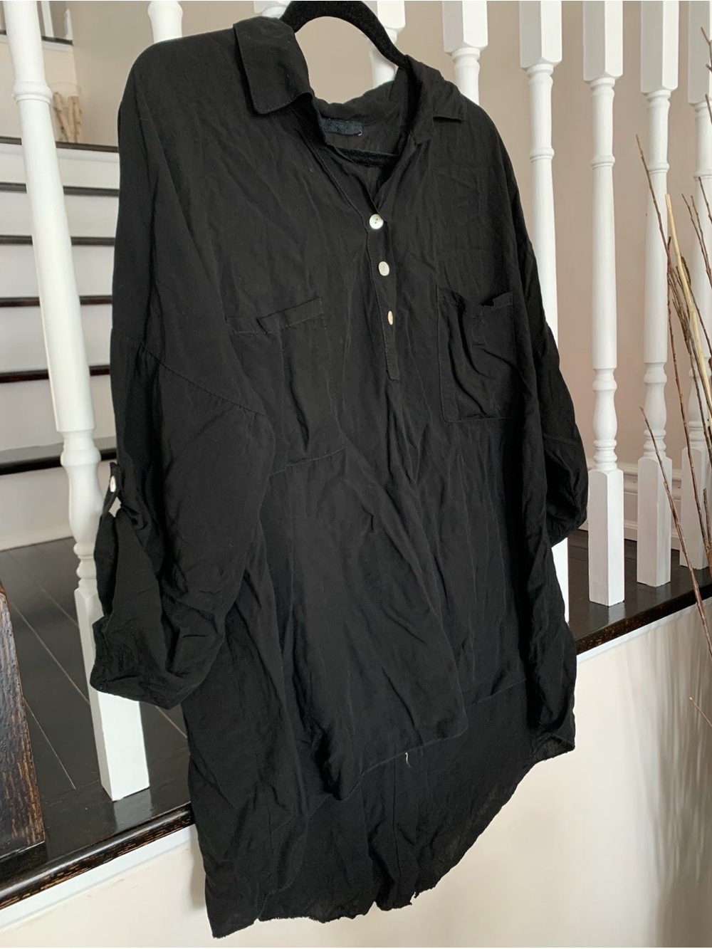 Women's Black Button-Down Tunic Shirt